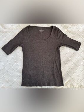 Everlane 3/4 sleeve brown rib-knit short sleeve tee